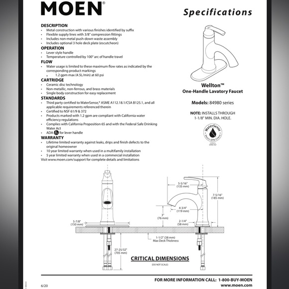 SOLD! MOEN Wellton Brushed Nickel One Handle Bathroom Faucet (Sealed in box) - Picture 10 of 10